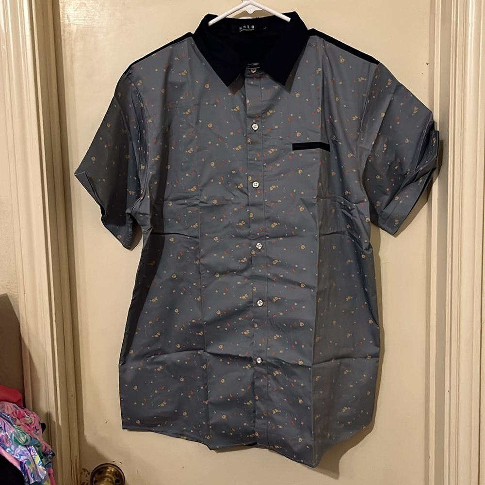 NWT Casual Stylish, Button Up Shirt for Men Cotton Print Pocket Short Sleeve